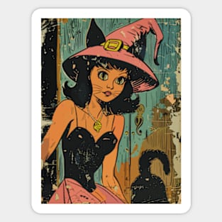 Vintage Witch Cat Sticker